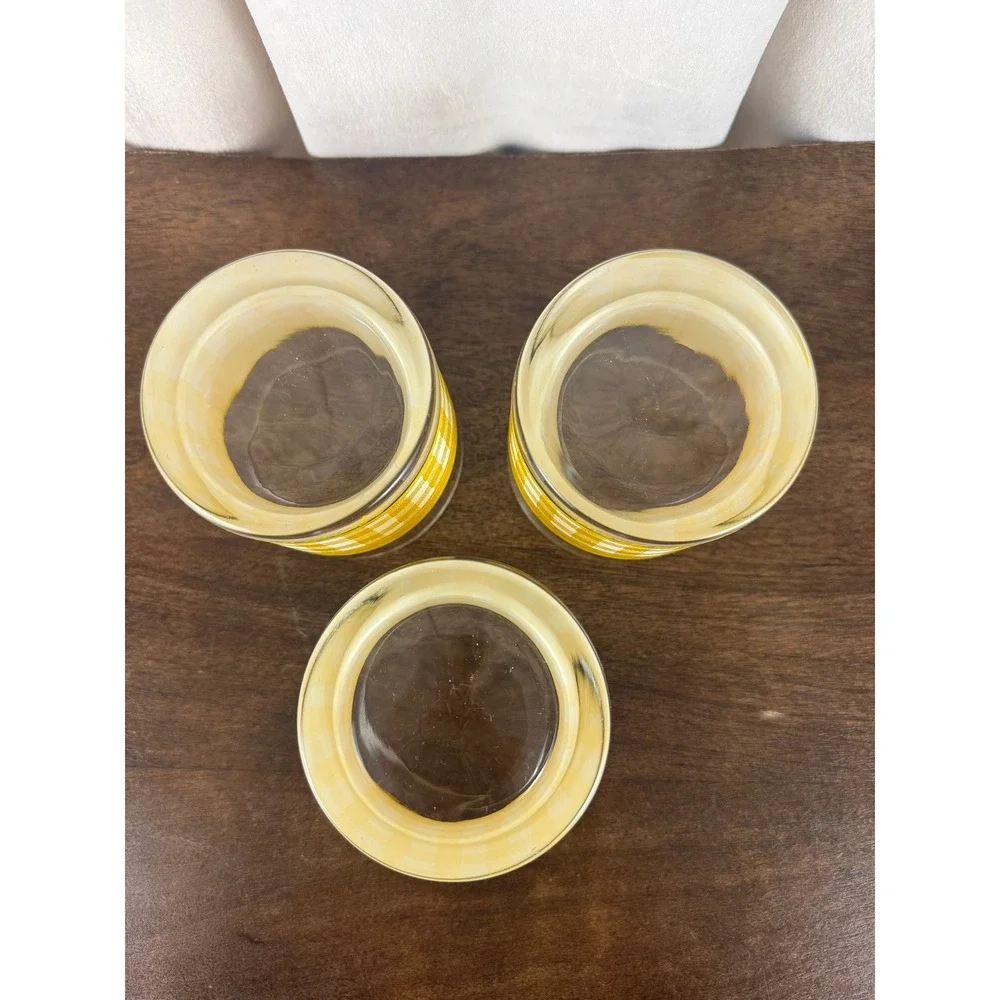 Vintage Georges Briard MCM Bar Lowball Glasses Yellow‎ Gingham Set of 3
